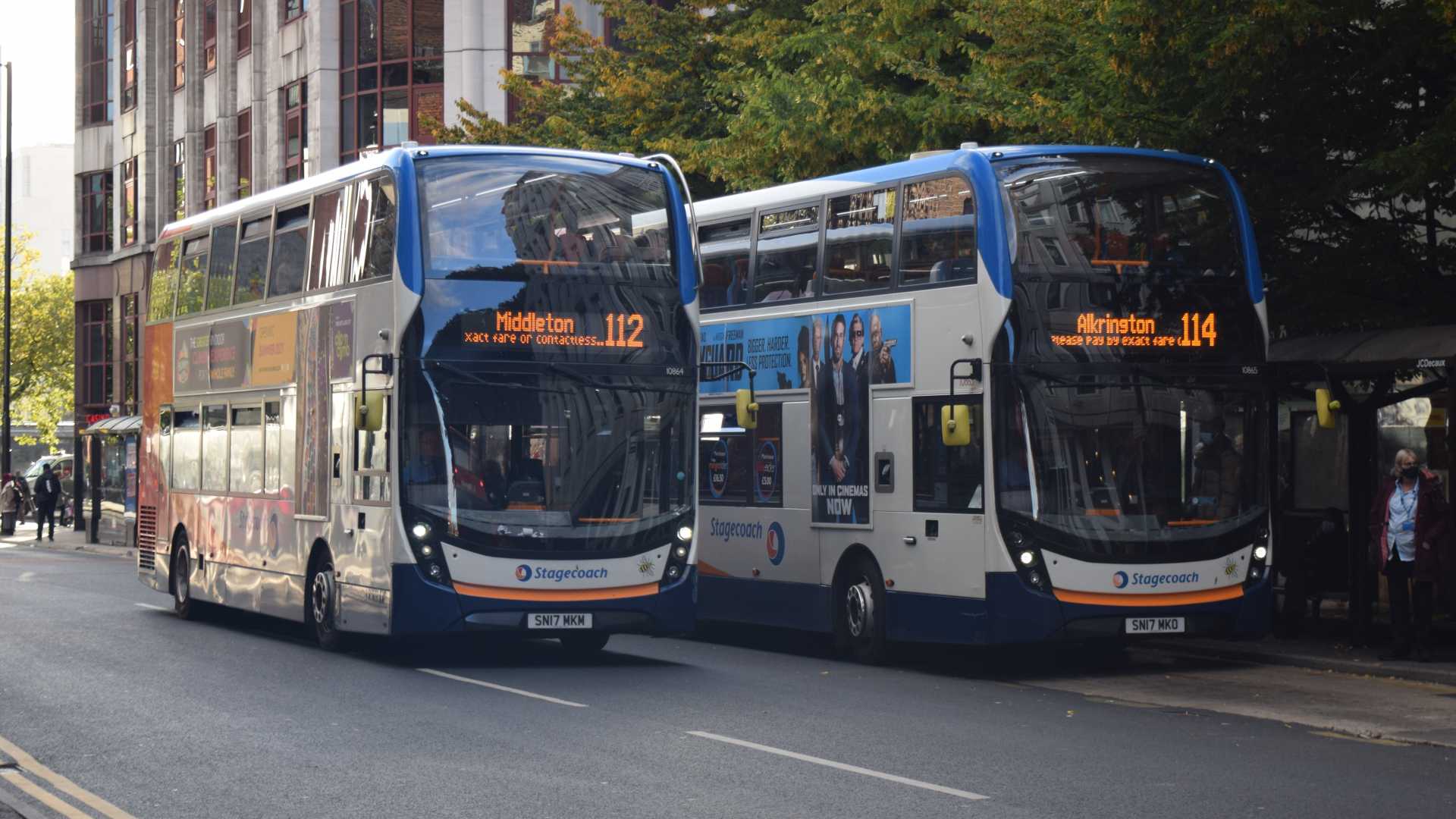 Stagecoach Manchester 10864 passes 10865 on the 112 to Middleton